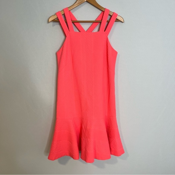 Nanette Lepore Coral Criss-Cross Strap Stretchy Mini Sun Dress. Size 8. - Picture 2 of 12